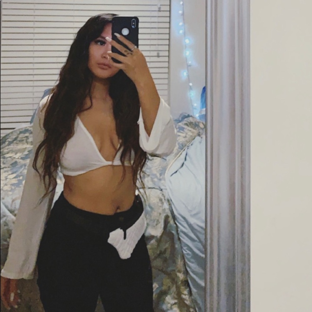 White Front Tie Sleeve Top
